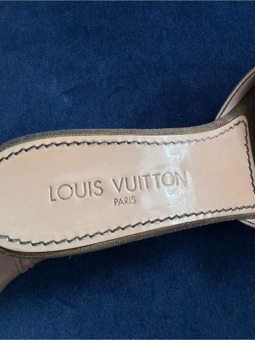 Louis Vuitton Signature Logo Wooden Tan pink Patent Leather Mule Sandals Size 38